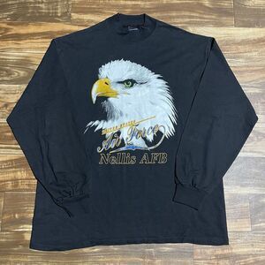 Vintage 80s Nellis US Air Force Base Eagle Las Vegas Graphic Military Shirt XL